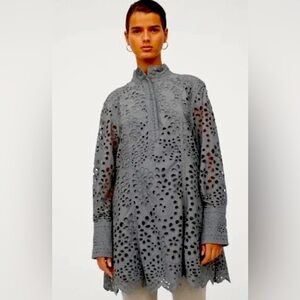 H&M Limited Edition Grey Embroidered eyelet Mini Dress